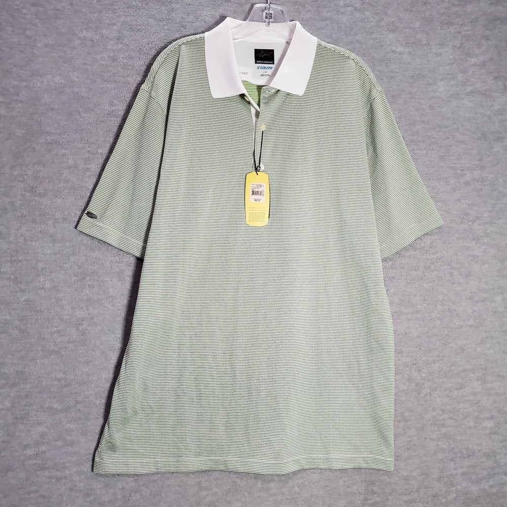Greg Norman Men Polo Shirt Large Green Technical Performance Short Sleeve NWT